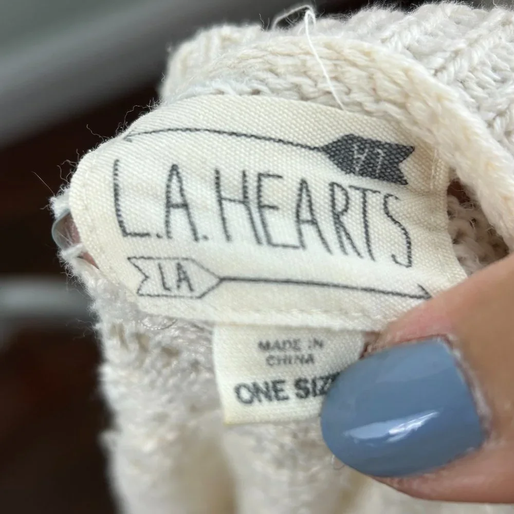 LA Hearts Cotton Linen Crochet Open Knit Open Front Longline Fringed Cardigan